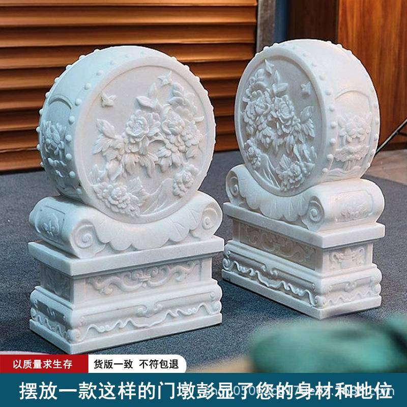 石雕门墩抱鼓石汉白玉貔貅家用仿古摆件庭院酒店门口看门石墩装饰