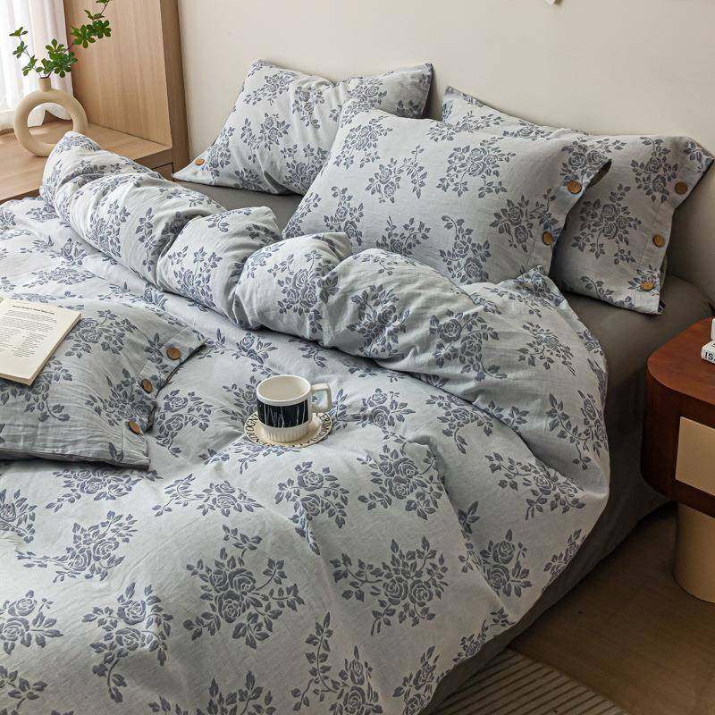 南通床品A类夏季全棉水洗棉床上四件套纽扣民宿风纯棉床单款被罩