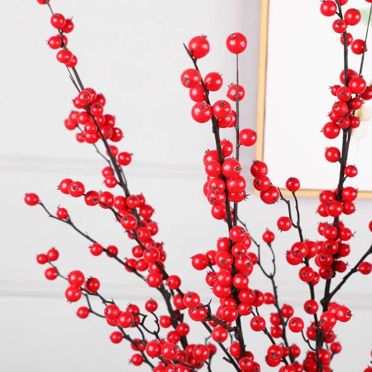 沙棘果仿真浆果枝 泡沫果乡村假果子 装饰摆件田园现代仿真冬青果
