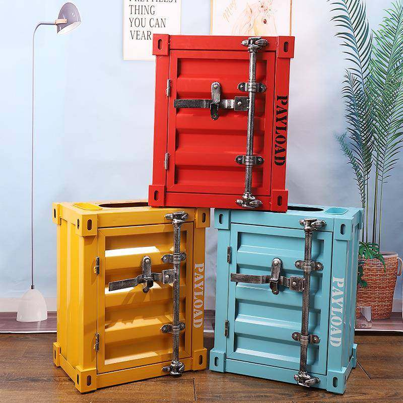 复古铁艺工业集装箱垃圾桶创意餐厅个性收纳箱酒吧装饰品摆件