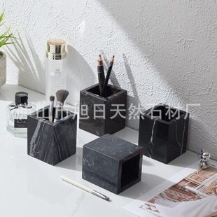 天然大理石笔筒化妆刷竹签文具收纳盒化妆饰品漱口牙刷杯收纳桶
