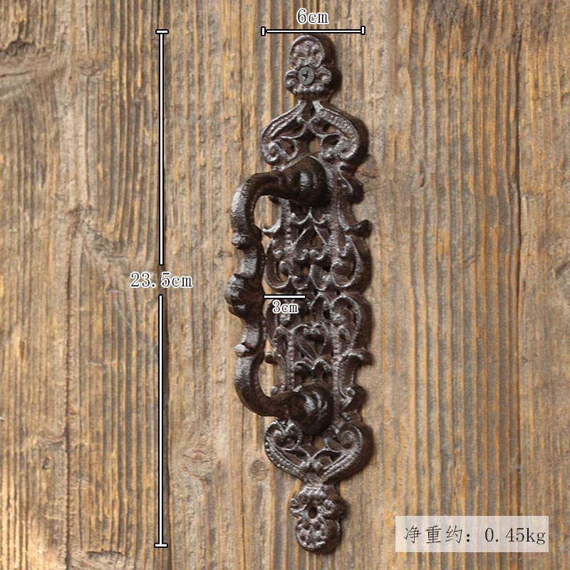 欧式复古老式铸铁大门把手v户外庭院花园木门柜门装饰铁艺拉手插