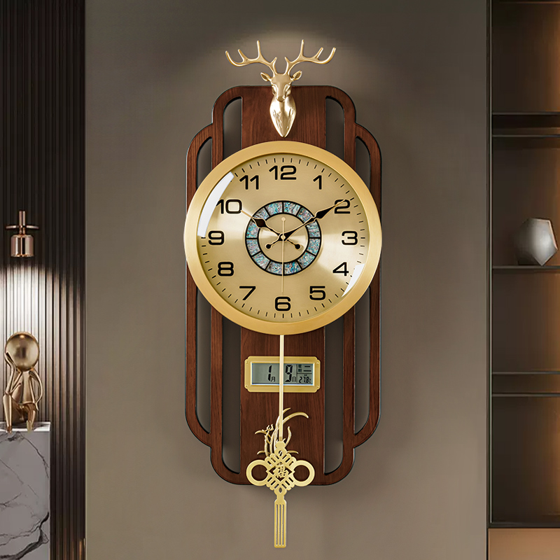 新款高端新中式黄铜鈡表中国风装B饰挂钟家用高档客厅中式大气钟