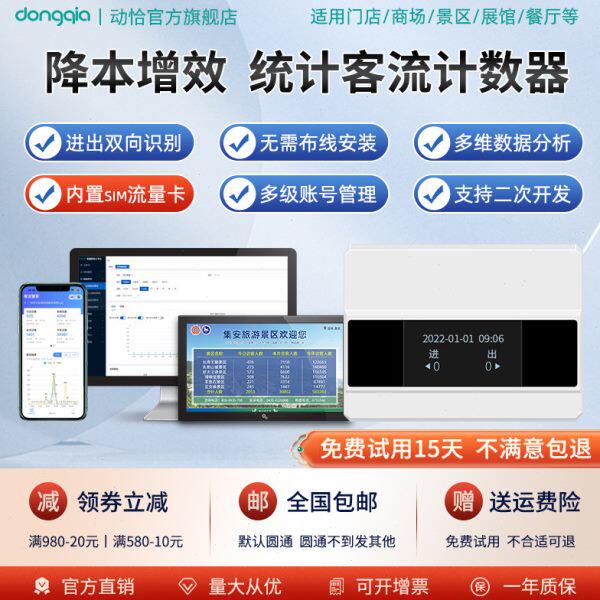 免布线丨动恰红外客流计数器人流量人数统计系统展馆商场门店DQ01