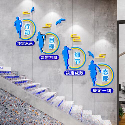 办公室墙面装饰公司励志标语墙贴企业文化墙楼梯台阶背景形象布置