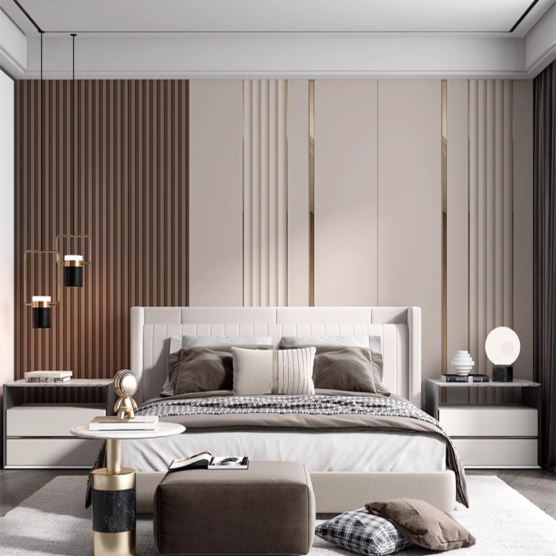 简约客厅仿硬包电视背景墙壁x纸卧室床头简约线条装饰壁布无缝墙