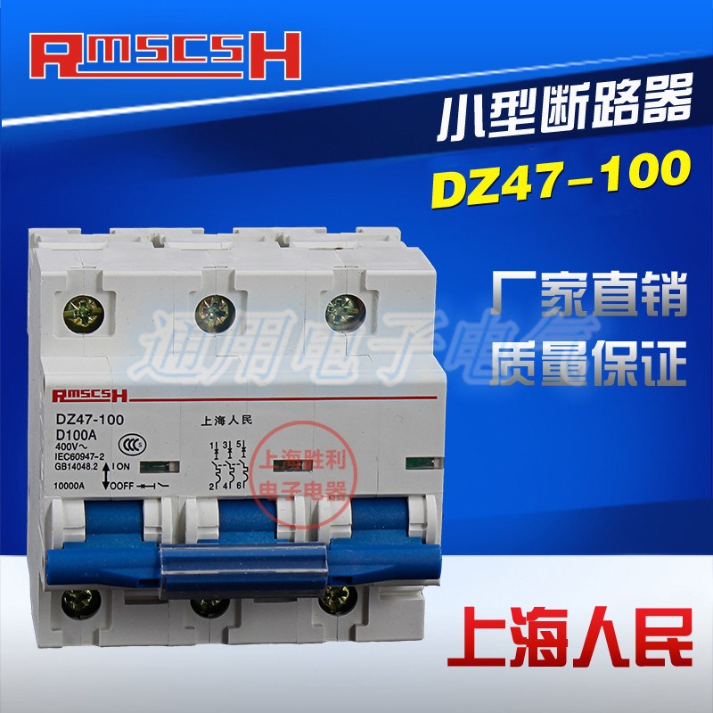 上海人民 空气开关 DZ47-100/3P 塑壳断路器 小型断路器 D100A