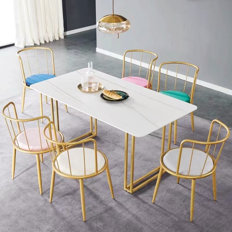 大理石桌椅长方形欧式轻奢休闲家用小户型公寓现代简约餐桌椅组合