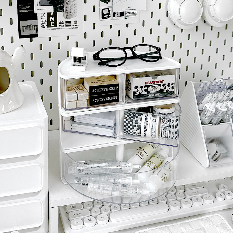 桌面旋转收纳盒抽屉式文具胶带便签学生宿舍贴纸学生书桌收纳叠加