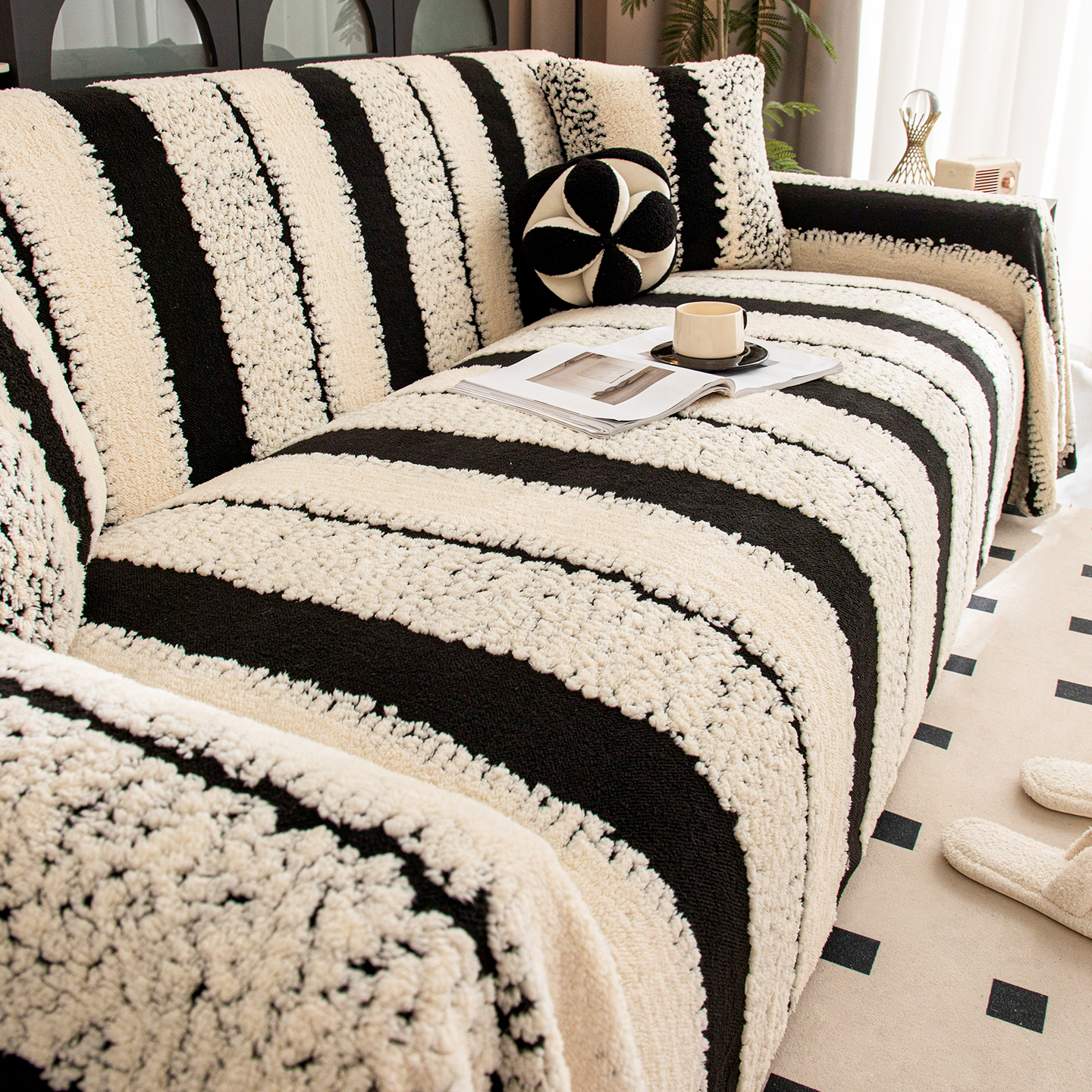 毛绒冬季一片式沙发巾全盖沙发罩