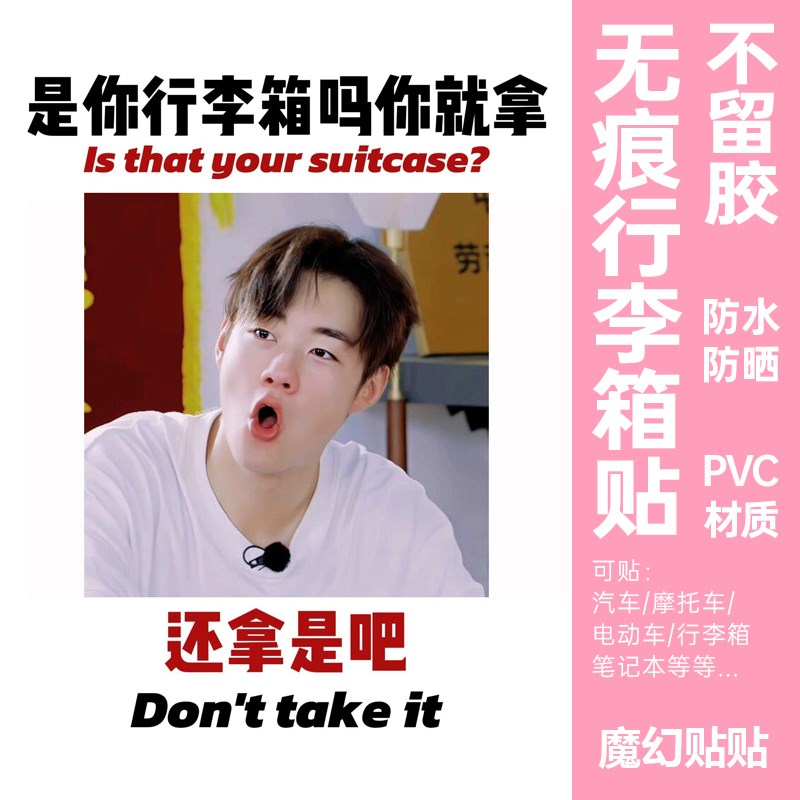 十个勤天行李箱贴纸防水不留胶大号整张陈少熙搞笑防丢防拿错贴纸