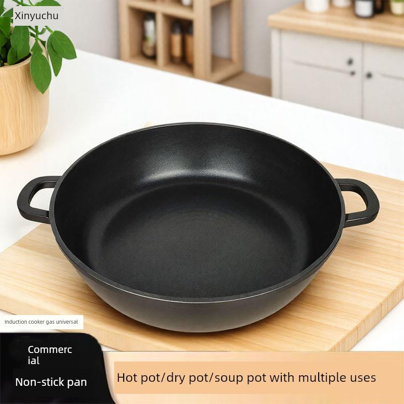 铝合金双耳不粘锅火锅锅商用汤锅餐厅电磁炉燃气干锅煲焖锅鱼头锅