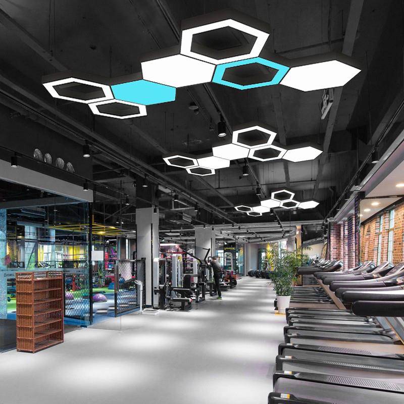 led六边形吊灯蜂窝造型灯健身房网咖办公室商场六角形工业风灯具