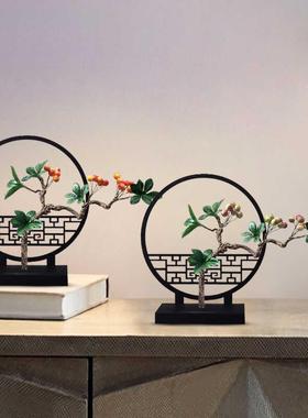 玄关中式摆件仿真中国客厅插花装饰品创意屏风高档办公室古风家居