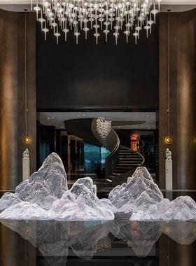 透明假山雕塑树脂摆饰别墅会所酒店大堂前台样板间样品屋展示中心