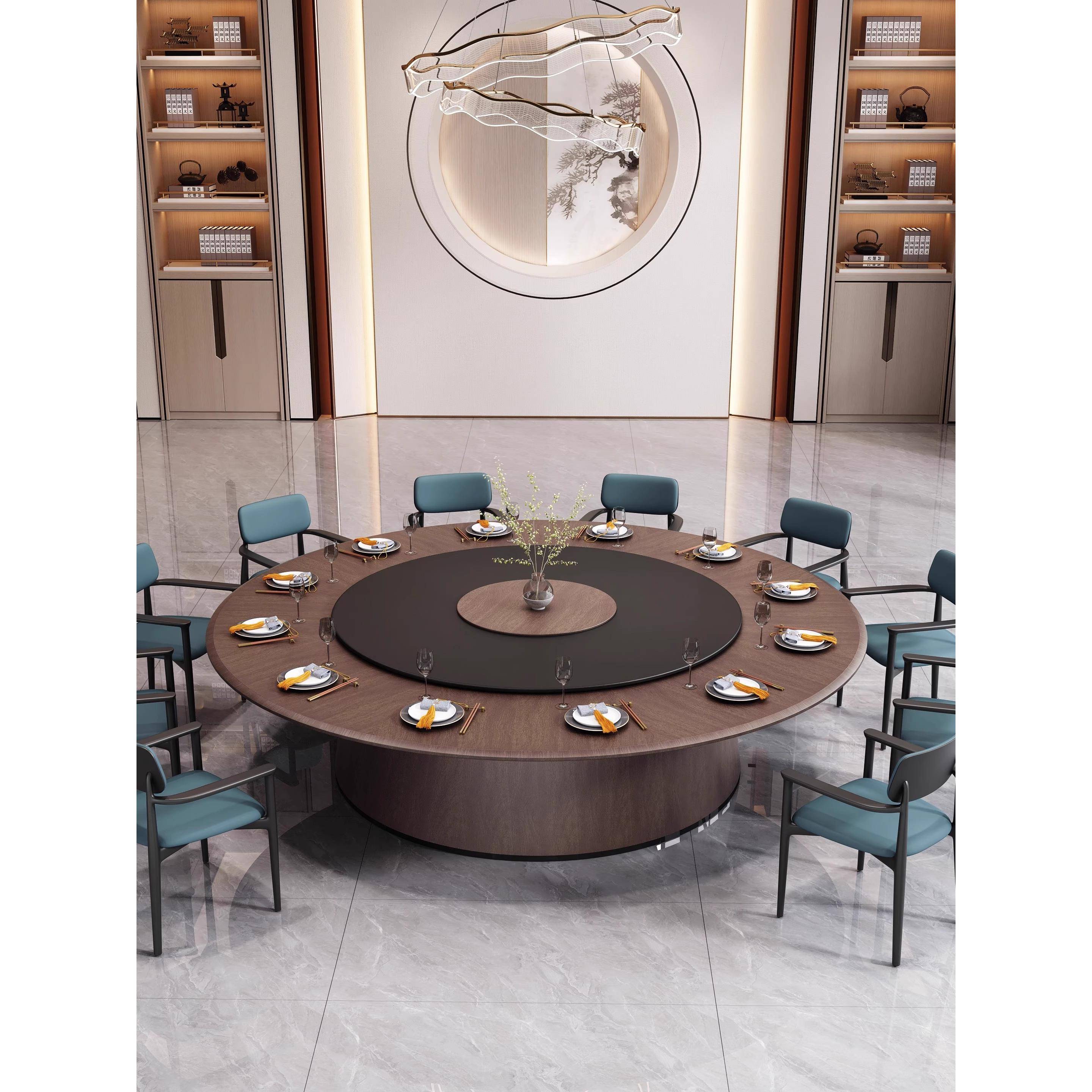 电动餐桌大圆桌15人20人酒店岩板高档桌子饭店餐厅会所包厢商用