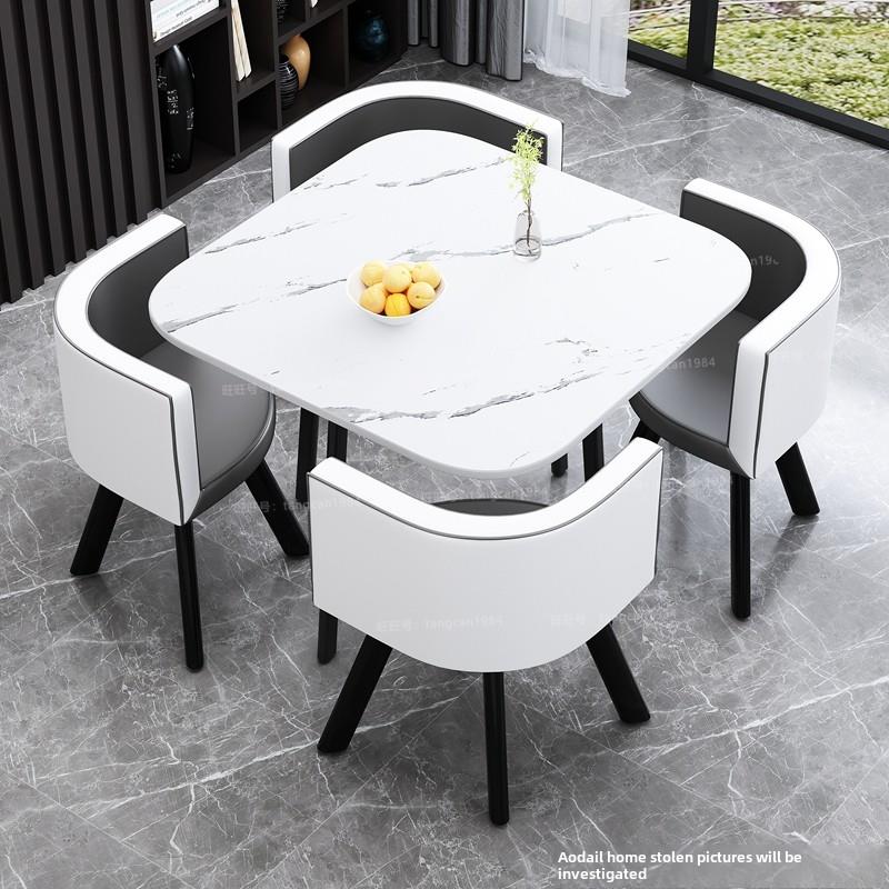 岩板会客洽谈桌椅组合网红餐厅售楼处休闲接待圆桌大理石方桌椅