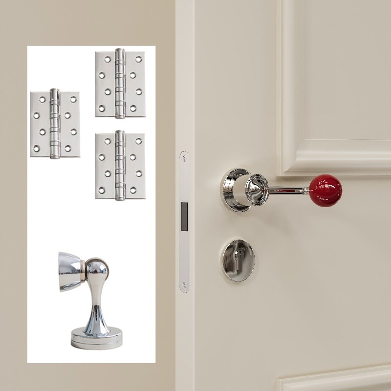 莫兰法式c复古球形门把手银白色磁吸静音极简红色家用房门锁