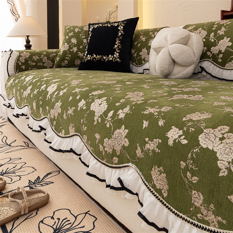 法式裙边沙发垫四季通用2025新款固定防滑M坐垫真皮靠背盖布套罩