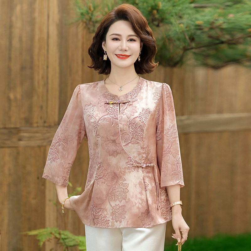 新中式妈妈洋气衬衣套装中老年女士国风小衫202R5春夏季新款两件