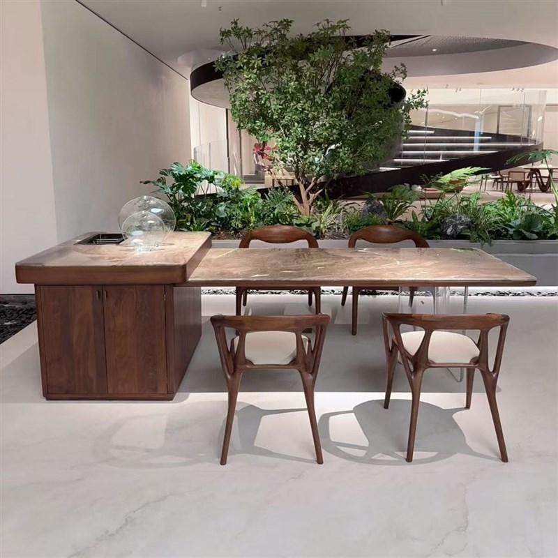 新中式黑胡桃灰木茶几椅子组合阳台茶几酒店民宿办X公室时尚茶几