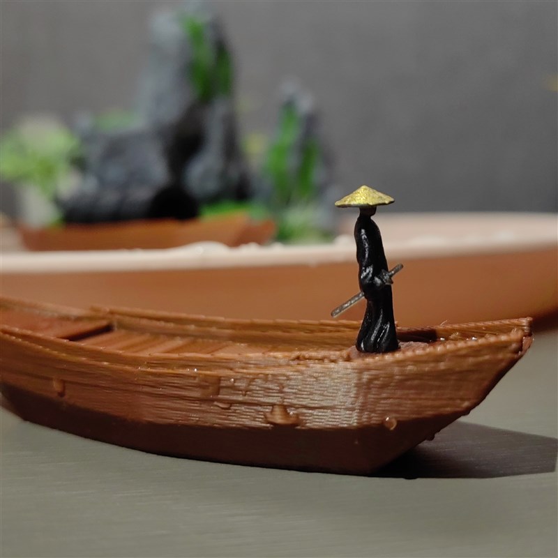 鱼缸造景小摆件树独木舟漂t浮乌篷船假微景观水陆缸院盆景绿树叶