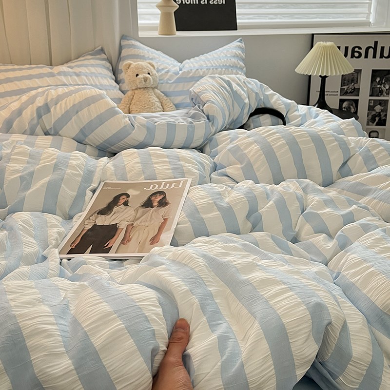 韩式风纯白色少女心水洗棉被套床上用品四件套纯R色床单宿舍三件