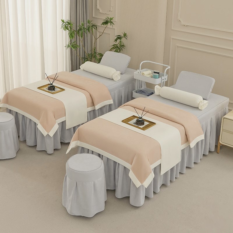 简约纯色b欧式美容院床罩床单四件套全棉小清新理疗按摩床被罩包