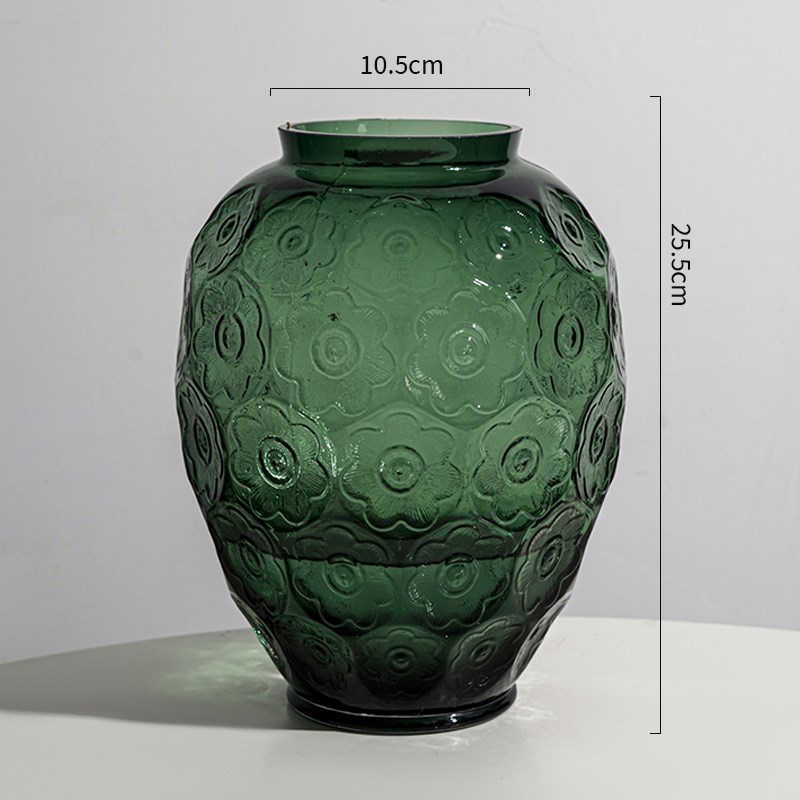 高级特大号欧式轻奢m复古浮雕玻璃花瓶摆件客厅插花水培鲜花干花