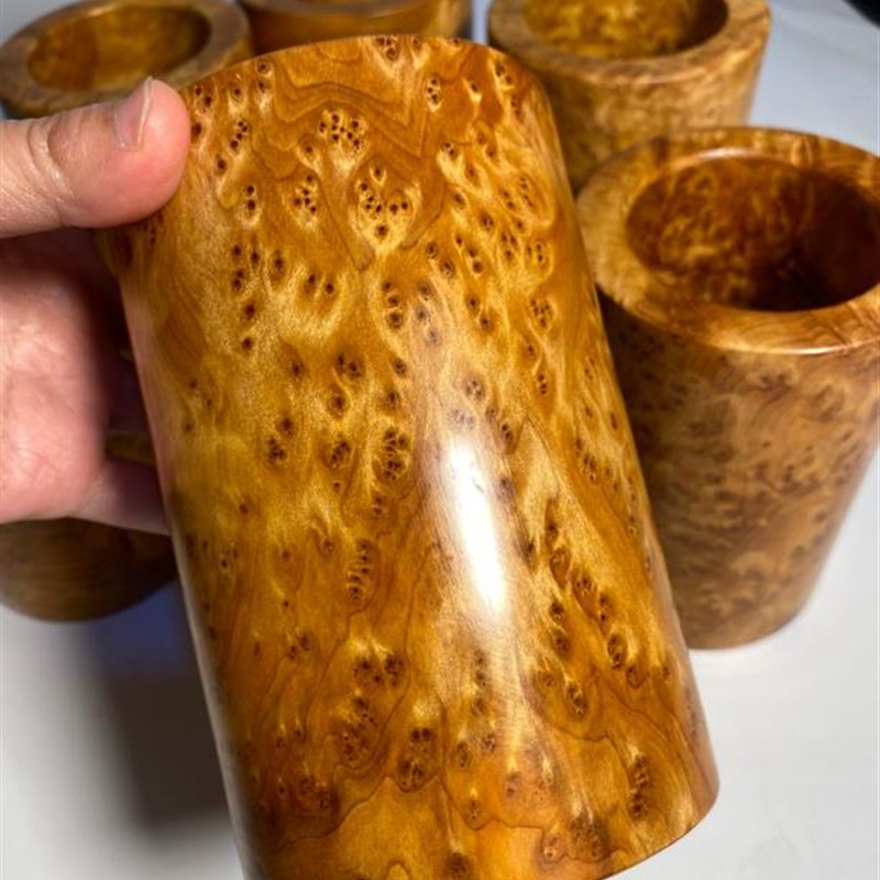 满榴疤笔筒金丝饱满立体樟木榴疤实木名贵P木材榴疤收纳筒茶具