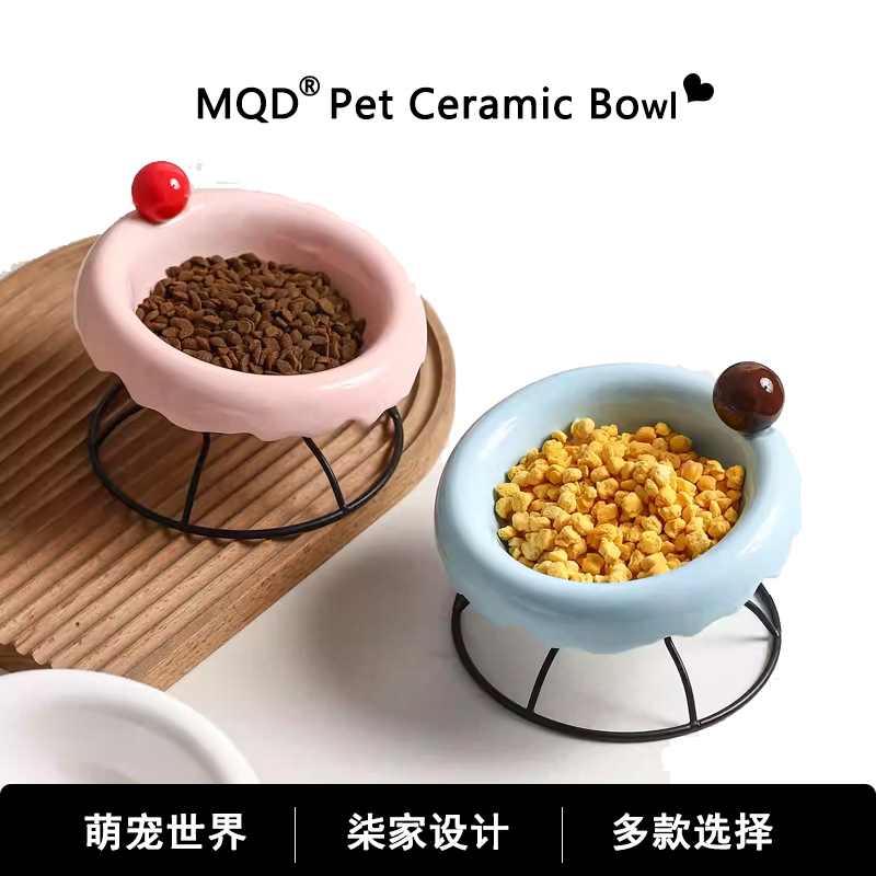斜口猫碗陶瓷狗食盆高脚吃粮碗猫狗喝水大口径碗套装防黑下巴打翻