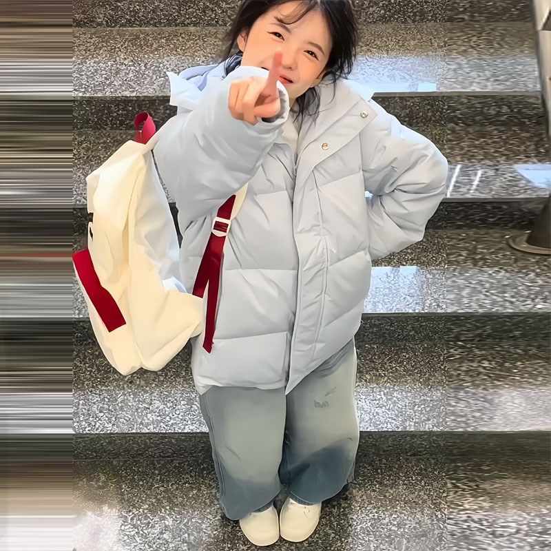 中戏短款连帽羽绒棉服女冬加厚2024年新款L韩版宽松学生百搭面包