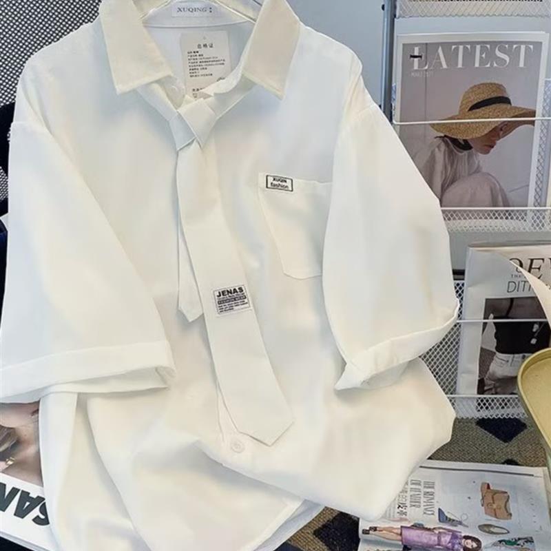 dk制服冰丝雪纺衬衫短袖男夏季薄款学院风班服高级感男装情侣衬衣