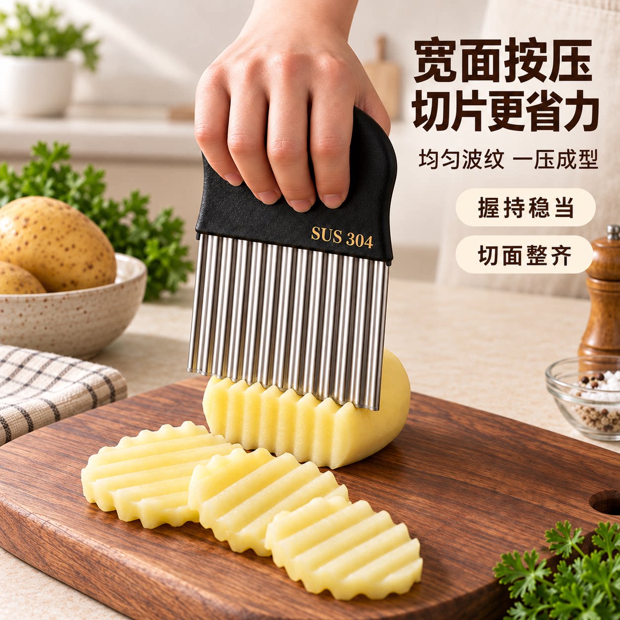 304不锈钢波浪刀切菜神器家用土豆薯条花式切片器多功能厨房工具
