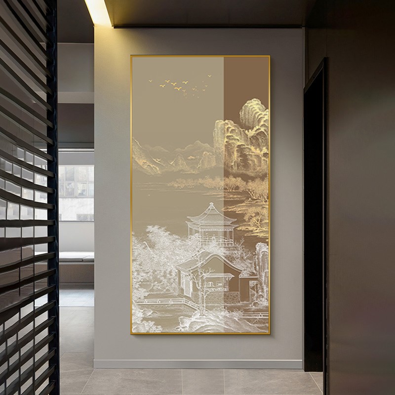 琼楼玉宇新中式入户玄关装饰w画客厅挂画走廊尽头过道楼梯间晶瓷图片