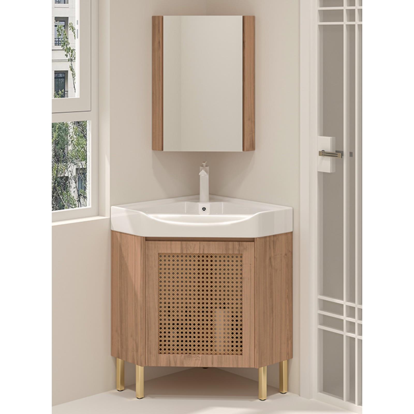 小户型卫生间墙角浴室柜三角洗手盆转角柜落地陶瓷一体洗漱台拐角