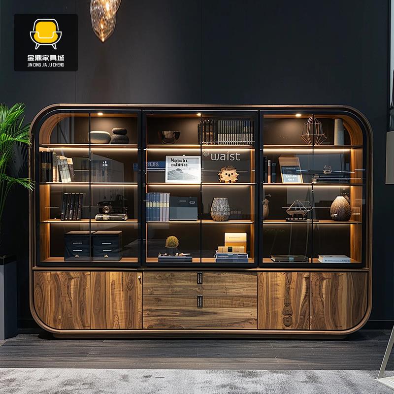 新中式博古架实木书架落地置物架黑胡桃木客厅展示柜储物收纳柜子