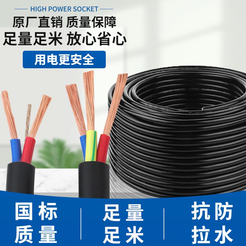 RVV国标电缆线1.5 2.5 4 6平方2芯软电线电源线户外防水3芯护套线