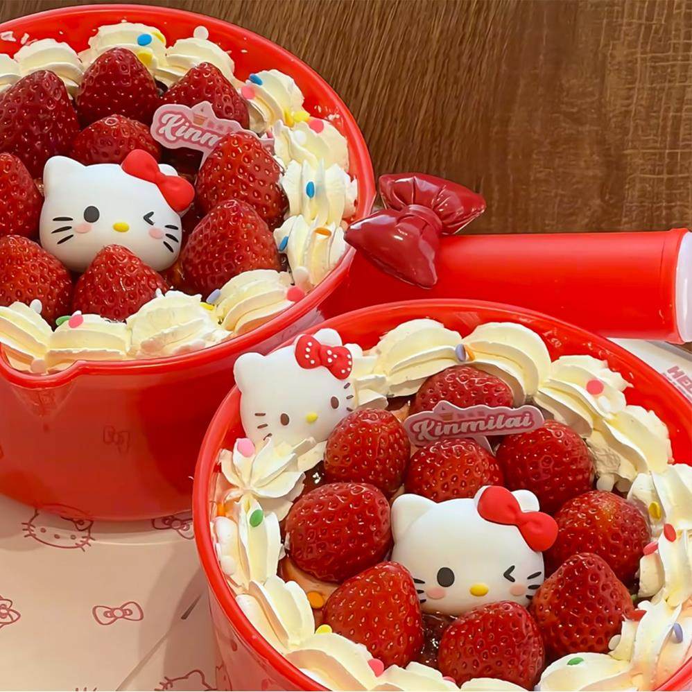 创意水瓢草莓蛋糕装饰蝴蝶结kt小猫摆件可爱生日甜品装扮烘焙插件