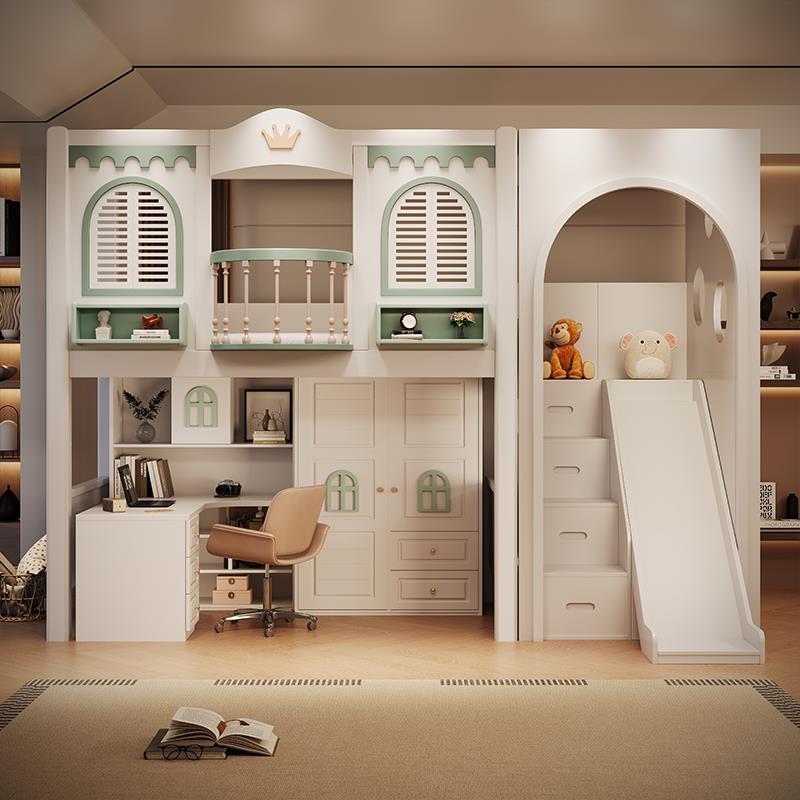 儿童牀书桌一体全实木上牀下桌组合牀上层牀下层书桌上牀下柜下空