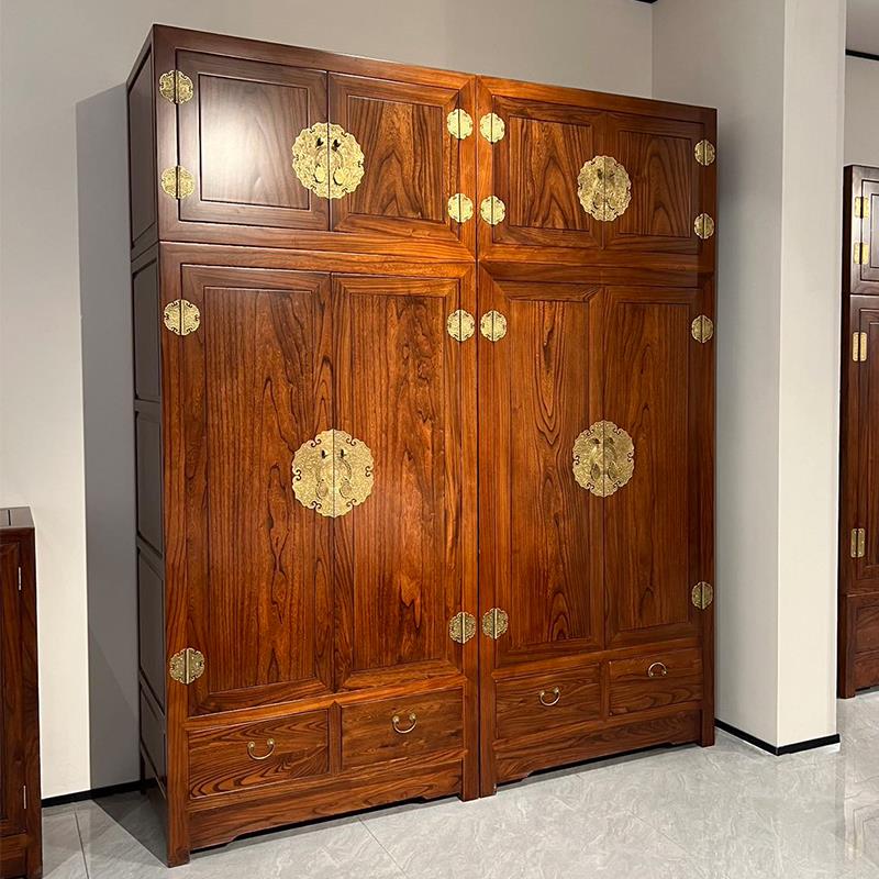新中式衣柜全实木大衣柜家用原木组合衣橱卧室储物挂衣柜子顶箱柜