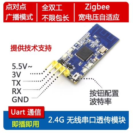 2.4G zigbee无线串口收发模块 CC2530数据透传 点对点广播模式TTL