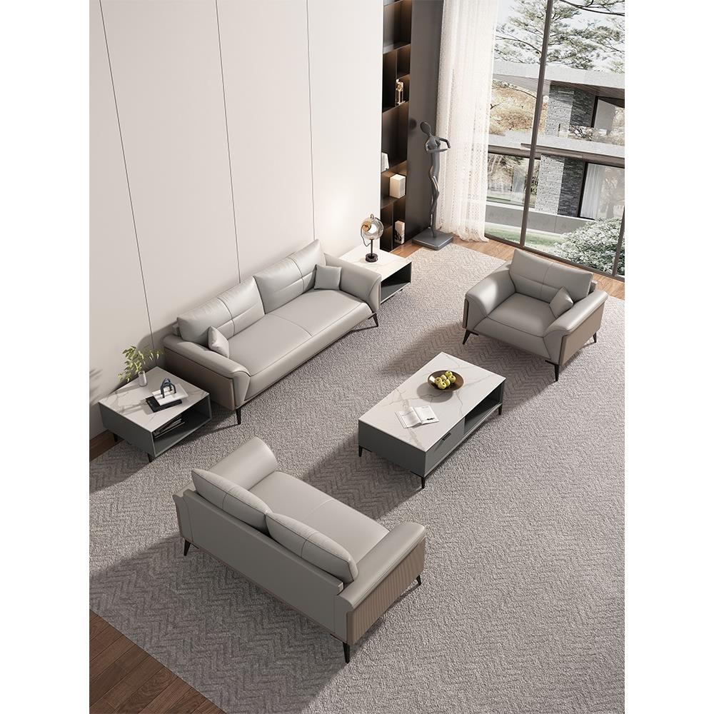 轻奢办公沙发真皮商务休息区Vip接待会议室沙发咖啡桌组合套装