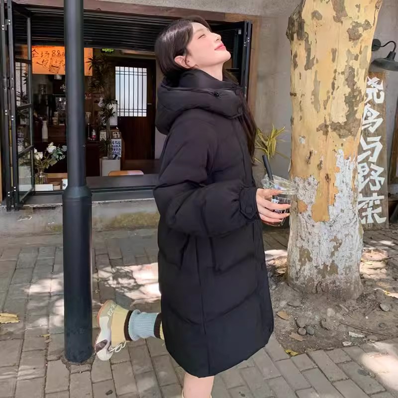 泡芙羽绒服女款长款2025年新款C长过膝时尚加厚连帽超厚面包服潮