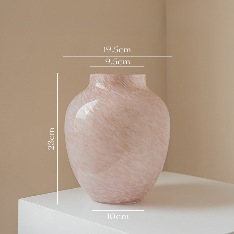 法式中古浅粉f玻璃特别好看的花瓶摆件轻奢高档客厅桌面插花装饰