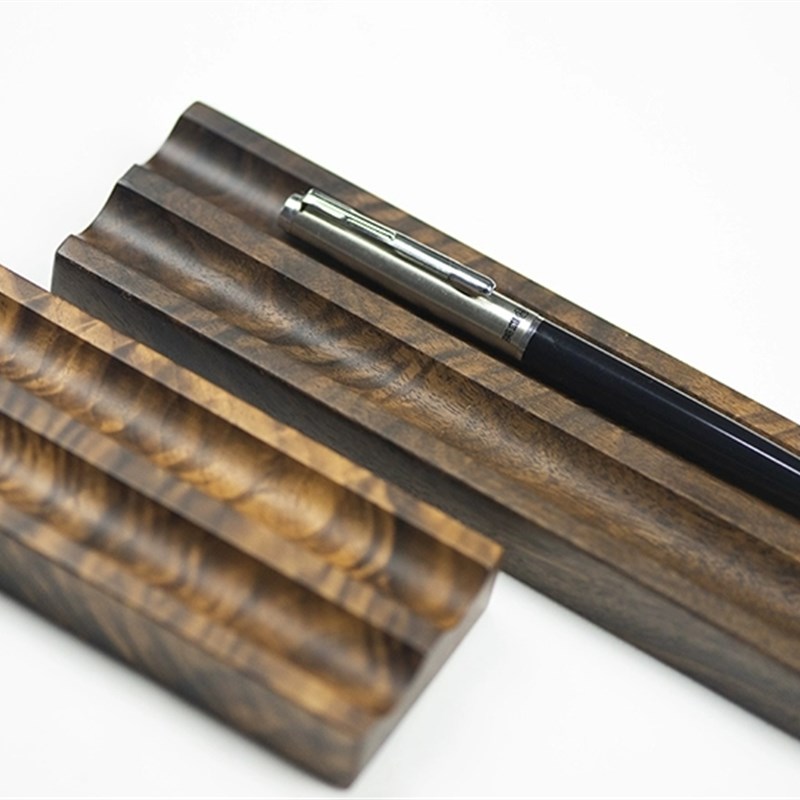 黑胡桃木质双槽笔架收纳桌面创意单槽笔搁摆件签S字笔钢笔实木三