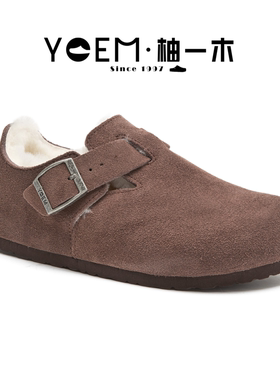 YOEM/柚一木全包冬季勃肯鞋羊皮毛一体加绒真牛皮日系保暖6308