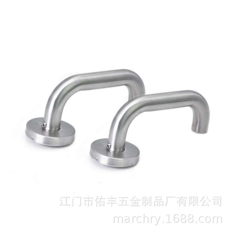 不锈钢管空心双弯羊角门把手 防火门执手 分体门拉手 生产厂家
