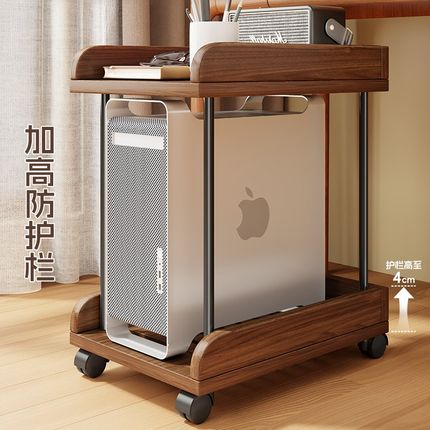 实木电脑主机移动托架机箱放置架台式小型底N座带轮双层收纳置物