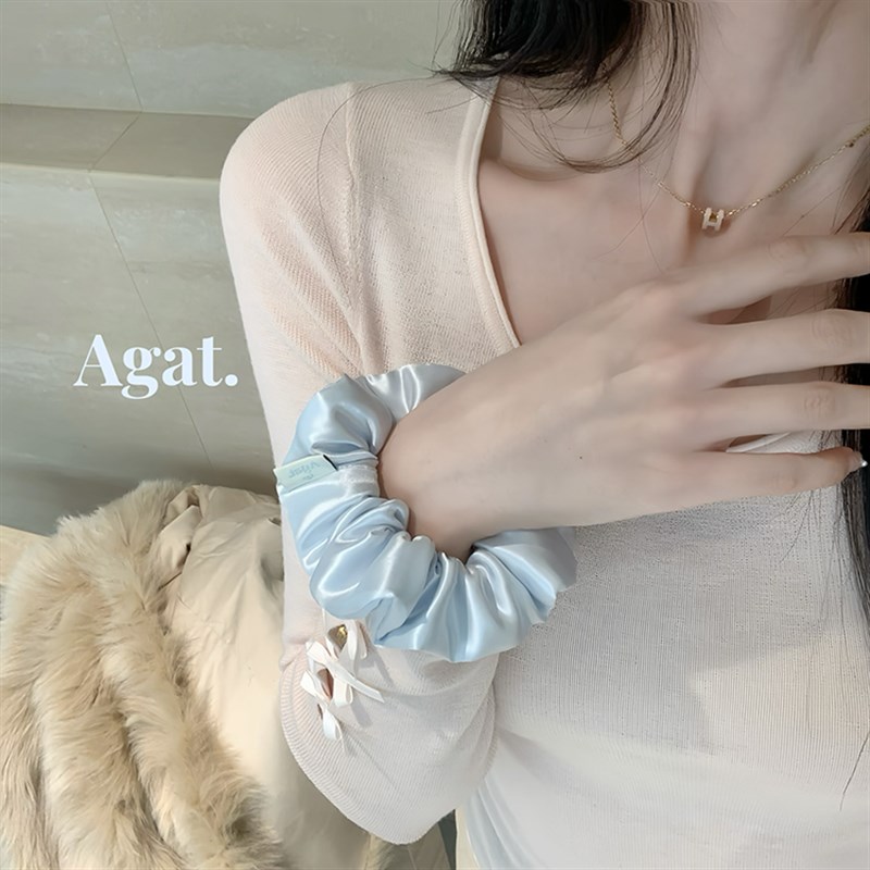 冰川蓝22姆米100%桑蚕丝真C丝大肠发圈女护发无痕丸子头扎马